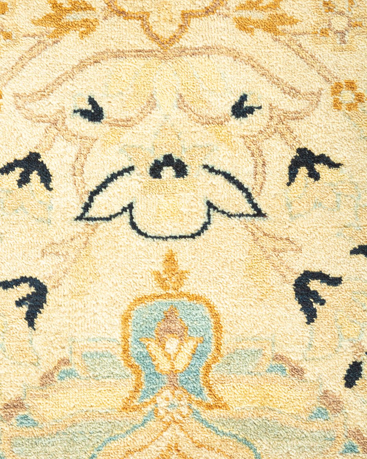 Contemporary One-of-a-Kind Hand Made Traditional Mogul Ivory Area Rug For Sale