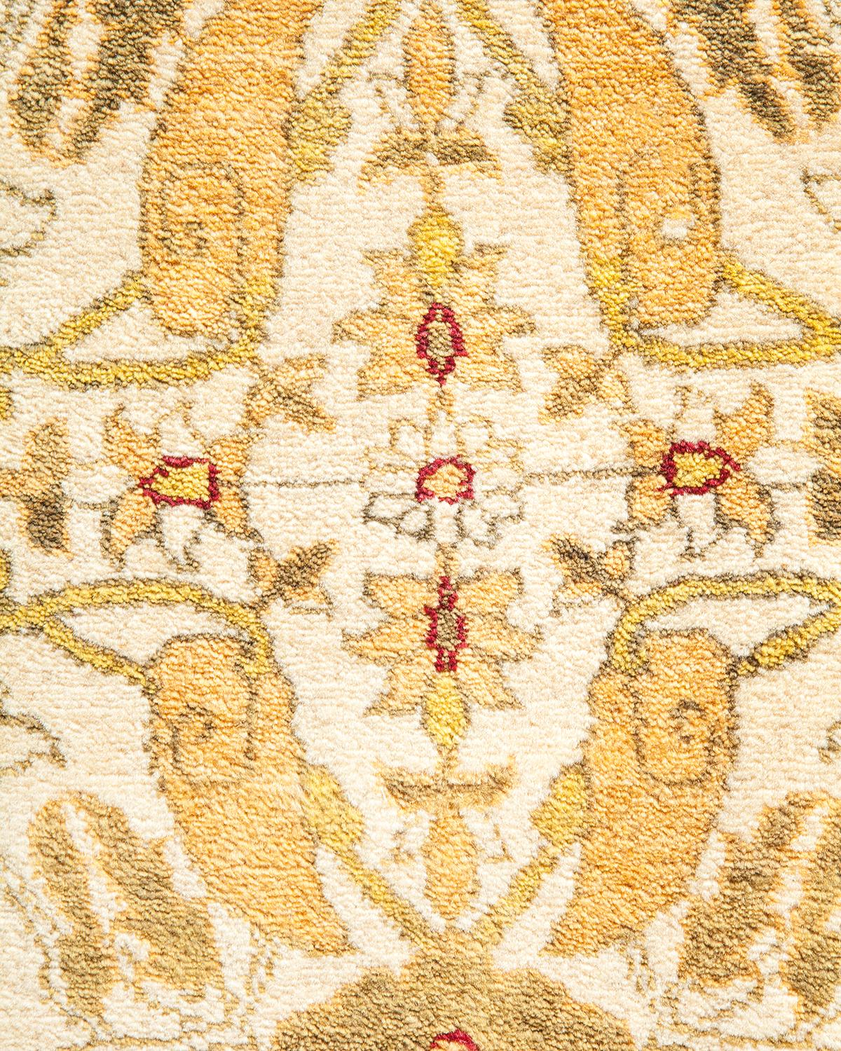 Contemporary One-of-a-Kind Hand Made Traditional Mogul Ivory Area Rug For Sale