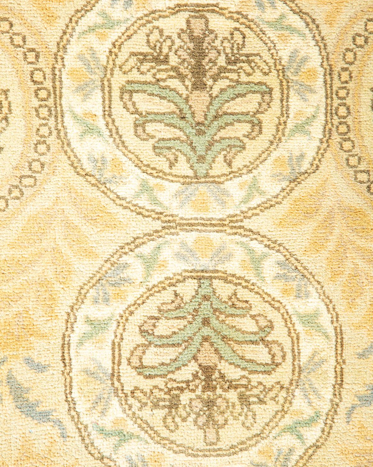Contemporary One-Of-A-Kind Hand Made Traditional Mogul Ivory Area Rug For Sale