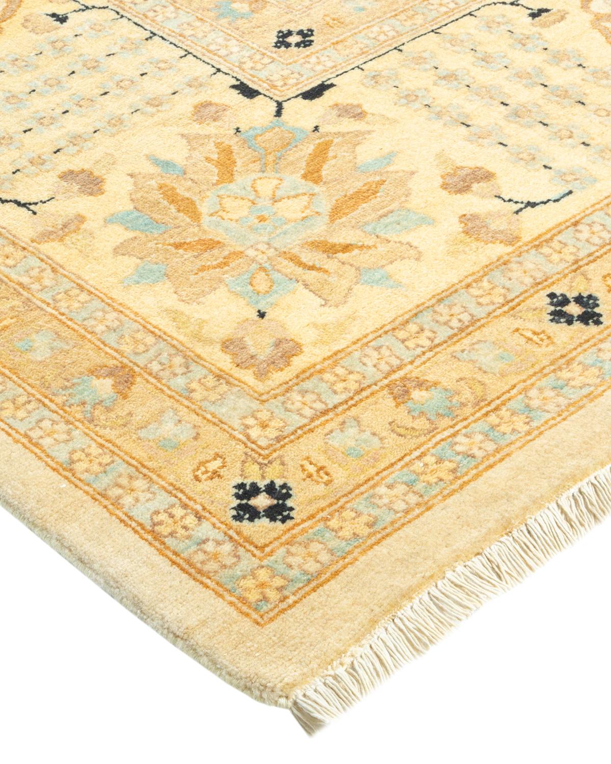 Wool One-of-a-Kind Hand Made Traditional Mogul Ivory Area Rug For Sale