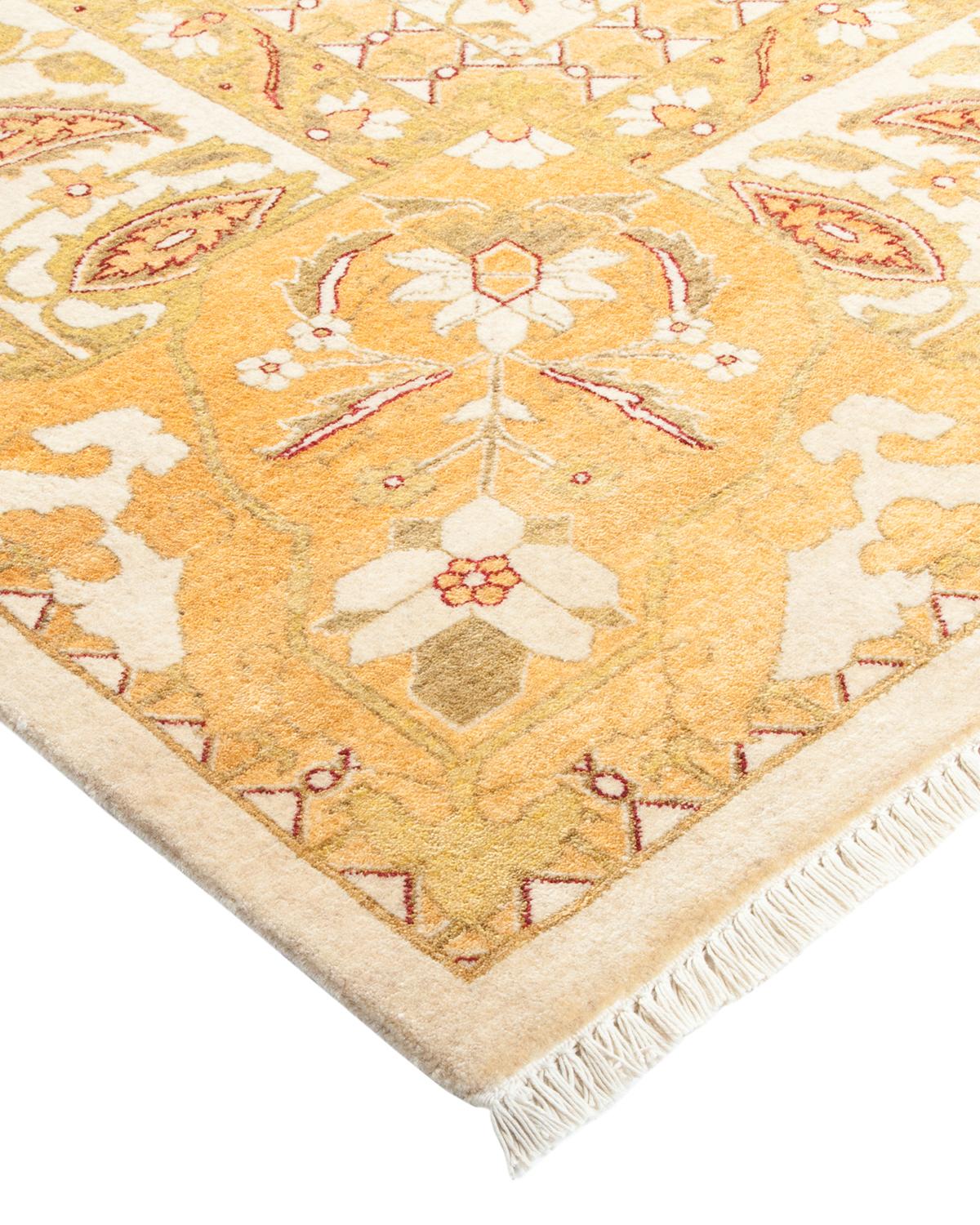 Wool One-of-a-Kind Hand Made Traditional Mogul Ivory Area Rug For Sale