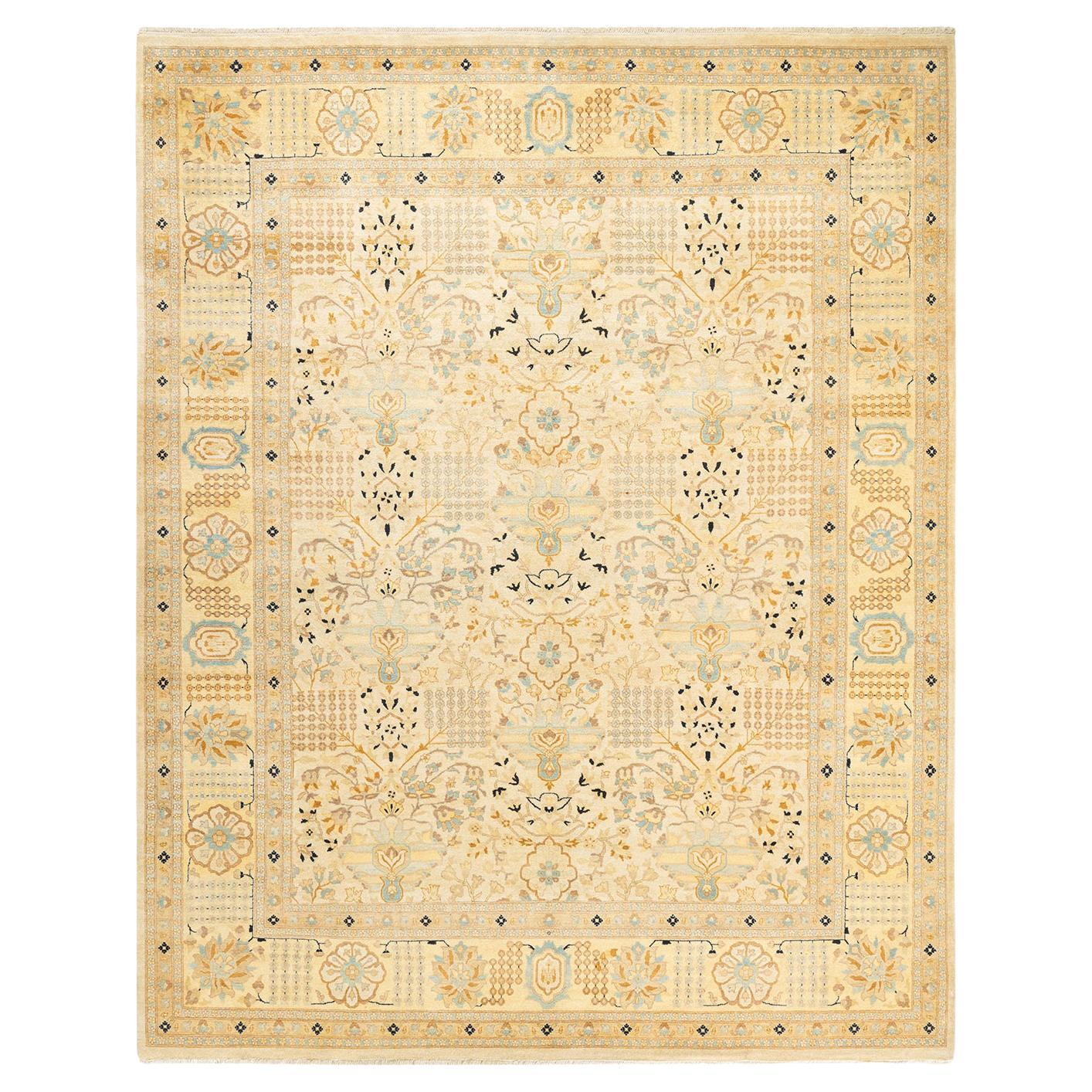 One-of-a-Kind Hand Made Traditional Mogul Ivory Area Rug