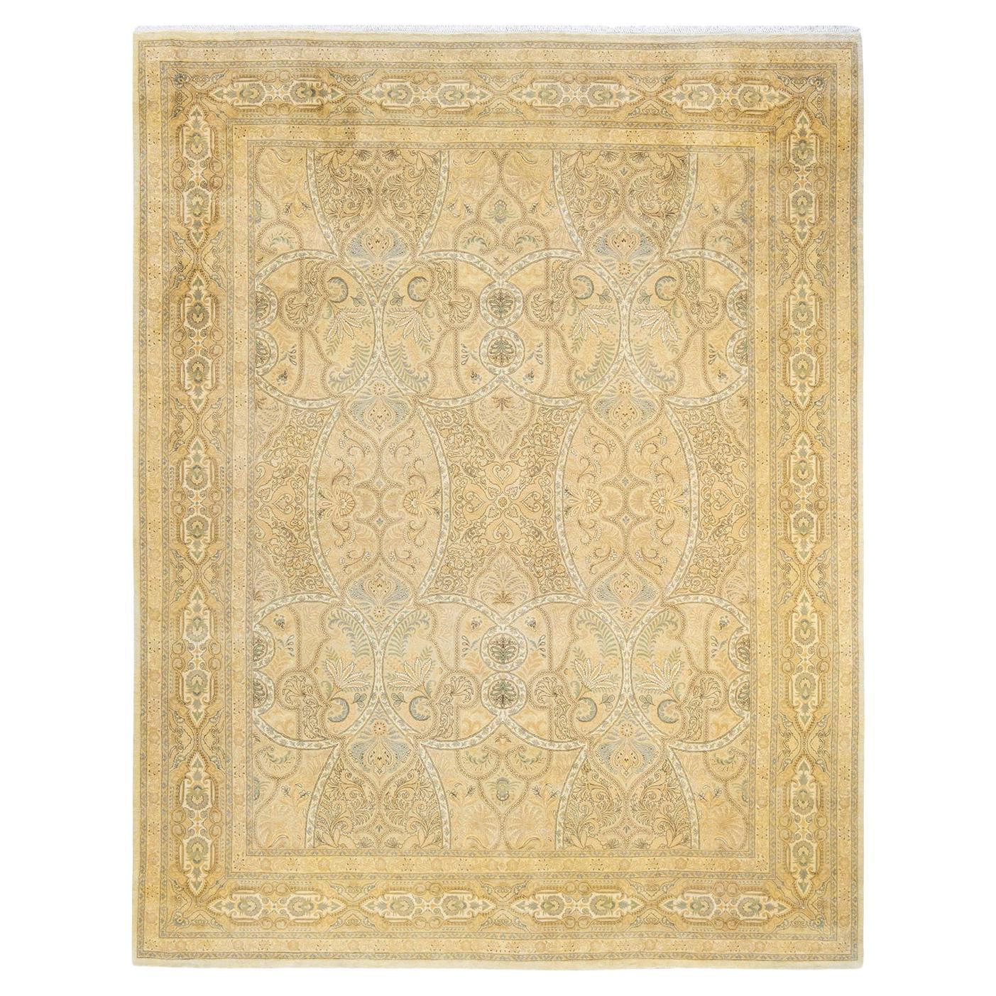 One-Of-A-Kind Hand Made Traditional Mogul Ivory Area Rug For Sale