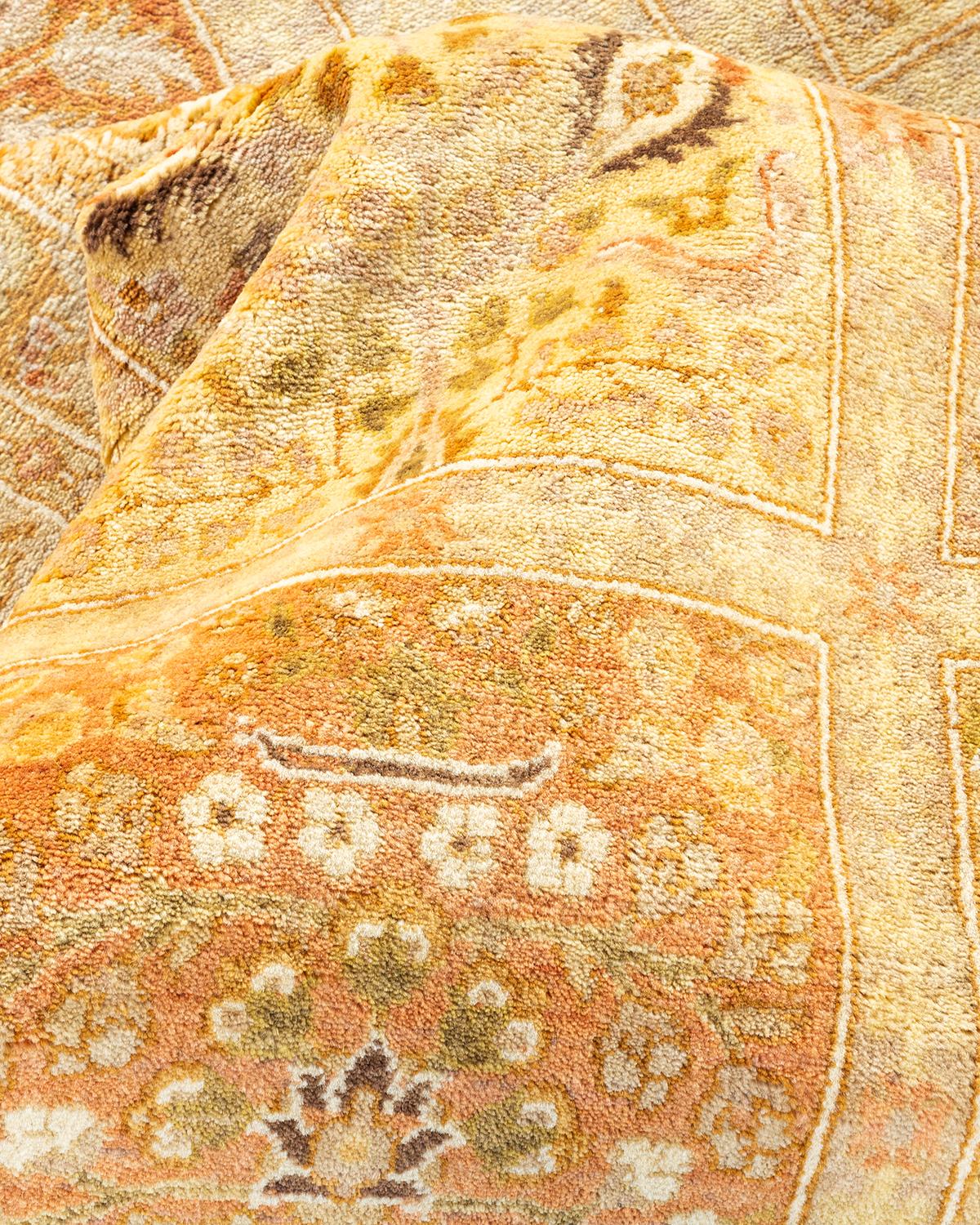 Hand-Knotted One-of-a-kind Hand Made Traditional Mogul Ivory Area Rug For Sale