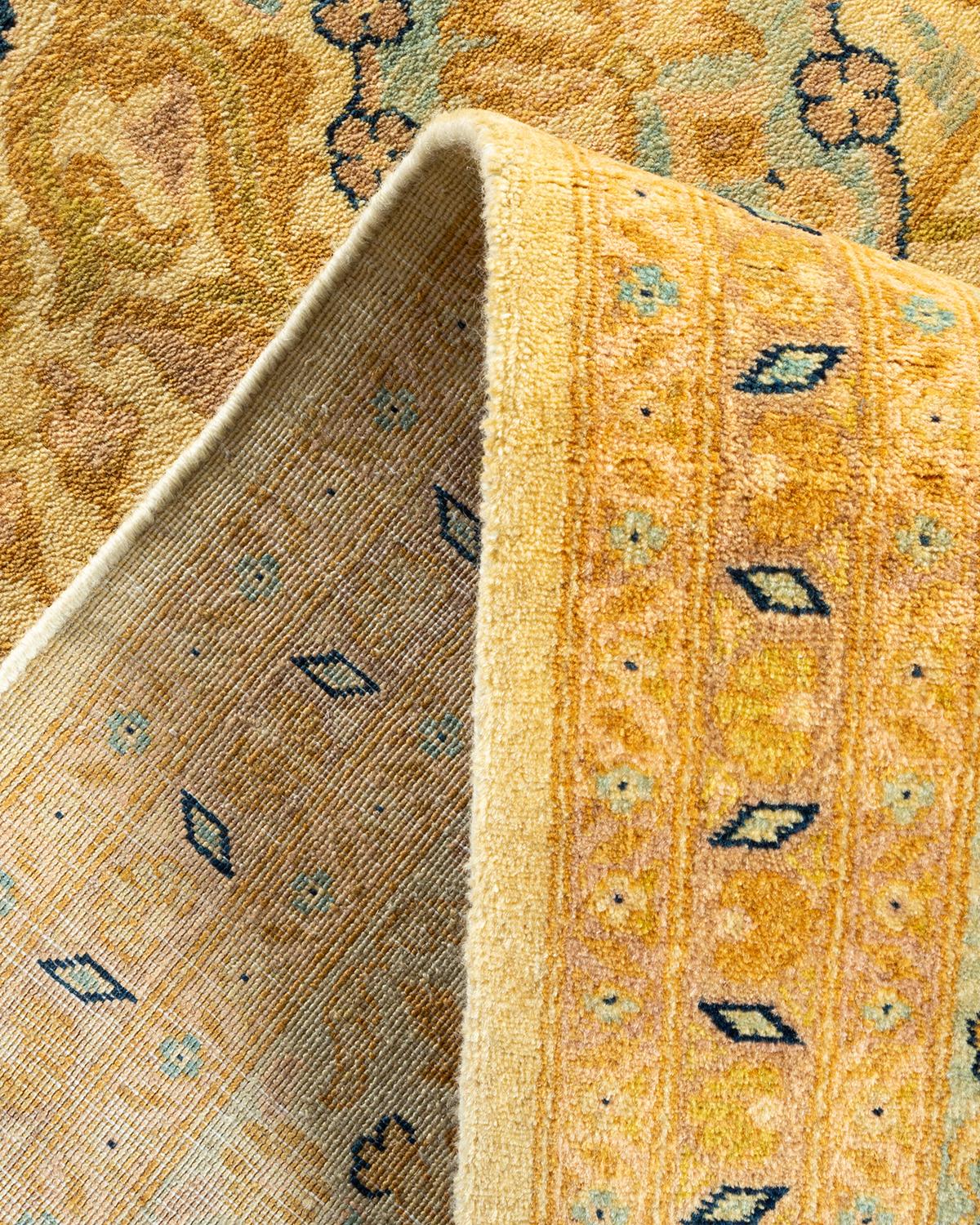 Pakistani One-Of-A-Kind Hand Made Traditional Mogul Ivory Area Rug For Sale