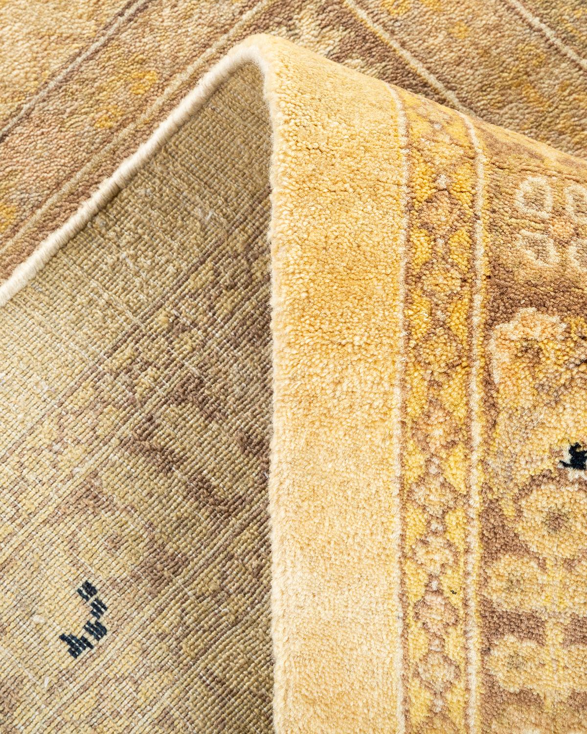 Pakistani One-of-a-Kind Hand Made Traditional Mogul Ivory Area Rug For Sale