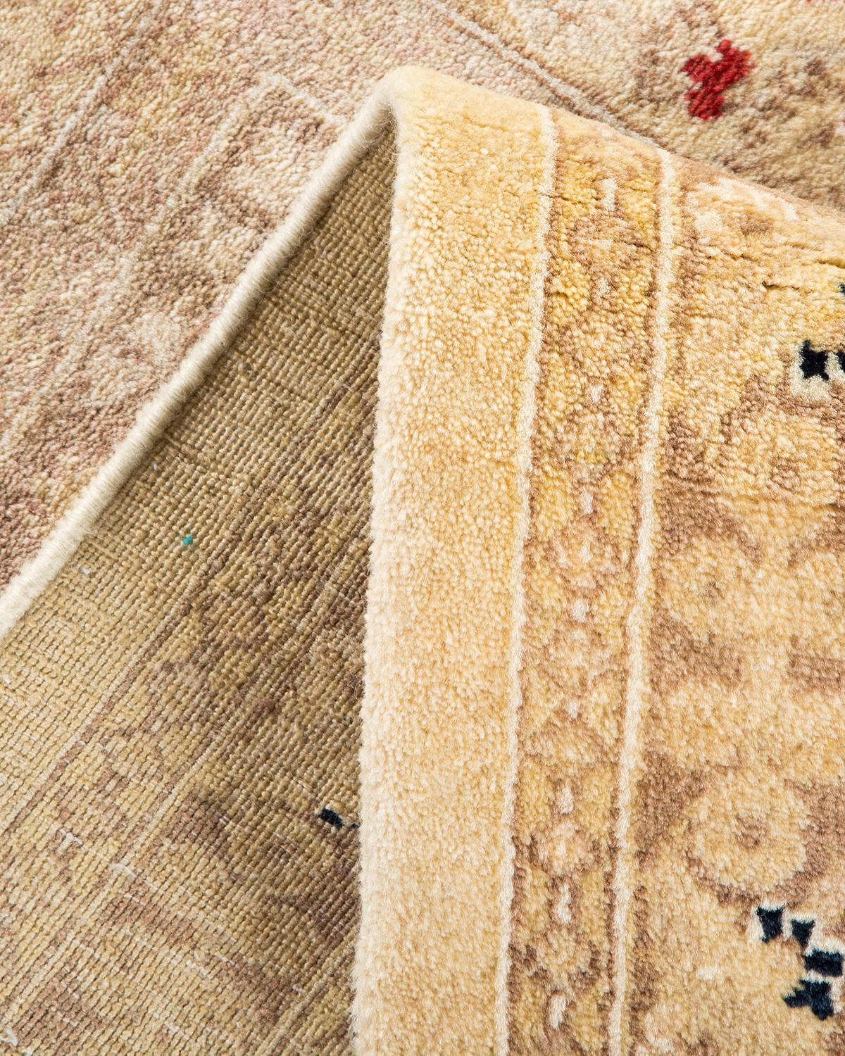 Pakistani One-Of-A-Kind Hand Made Traditional Mogul Ivory Area Rug For Sale