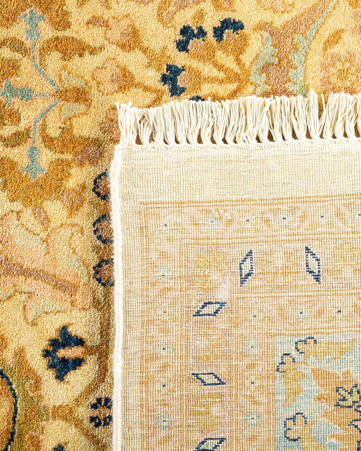 Hand-Knotted One-Of-A-Kind Hand Made Traditional Mogul Ivory Area Rug For Sale