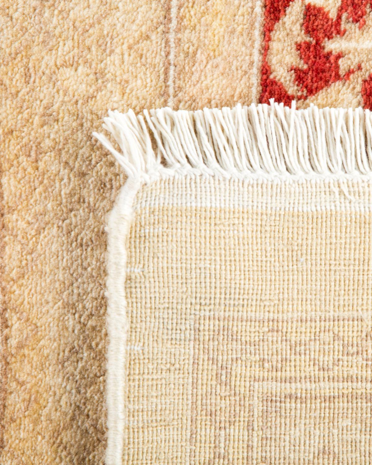 Hand-Knotted One-Of-A-Kind Hand Made Traditional Mogul Ivory Area Rug For Sale
