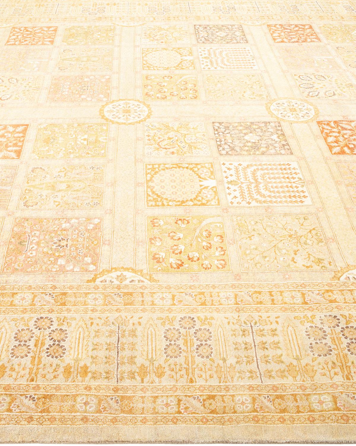 Wool One-of-a-kind Hand Made Traditional Mogul Ivory Area Rug For Sale