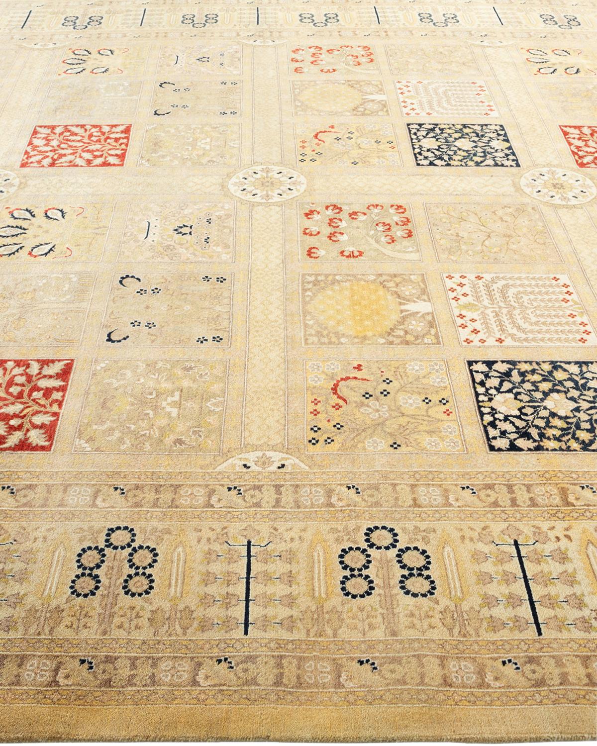 One-of-a-Kind Hand Made Traditional Mogul Ivory Area Rug In New Condition For Sale In Norwalk, CT