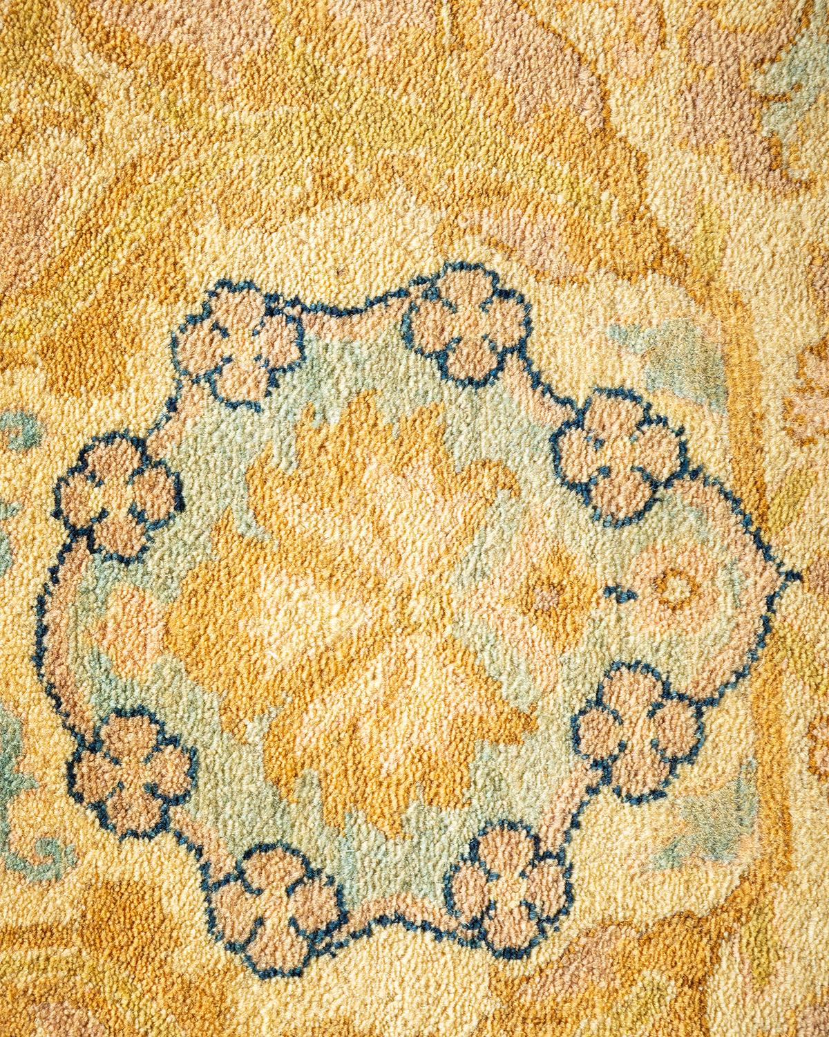 Contemporary One-Of-A-Kind Hand Made Traditional Mogul Ivory Area Rug For Sale
