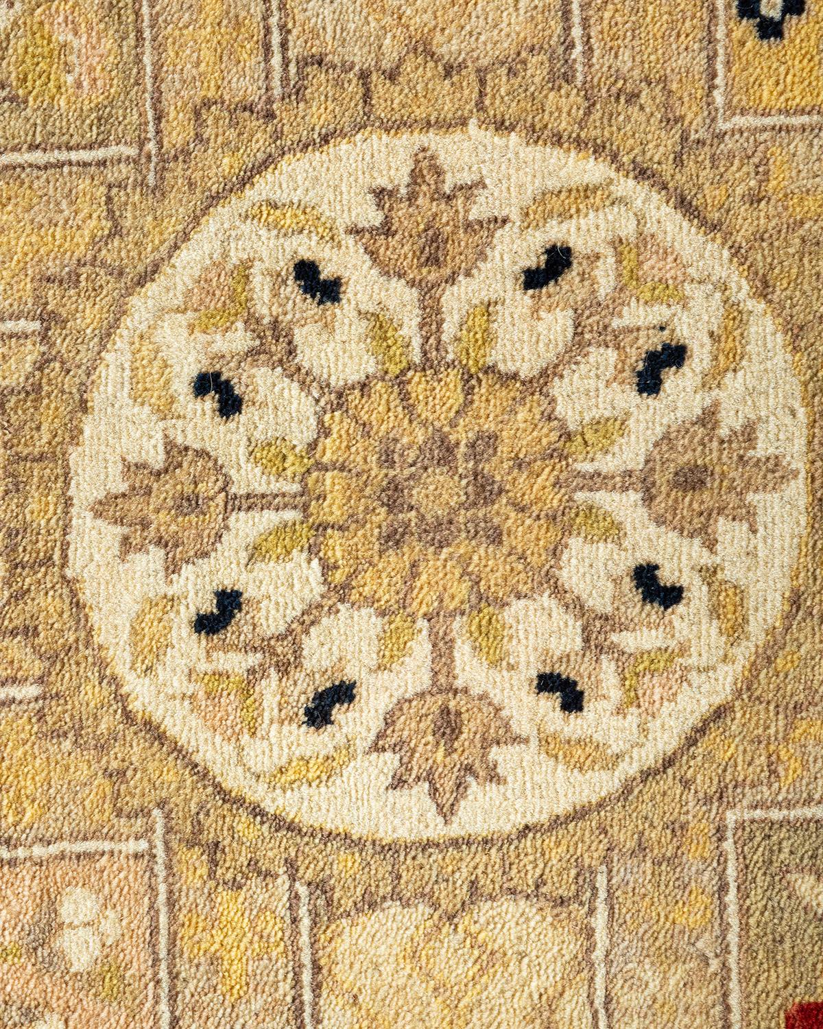 Contemporary One-of-a-Kind Hand Made Traditional Mogul Ivory Area Rug For Sale