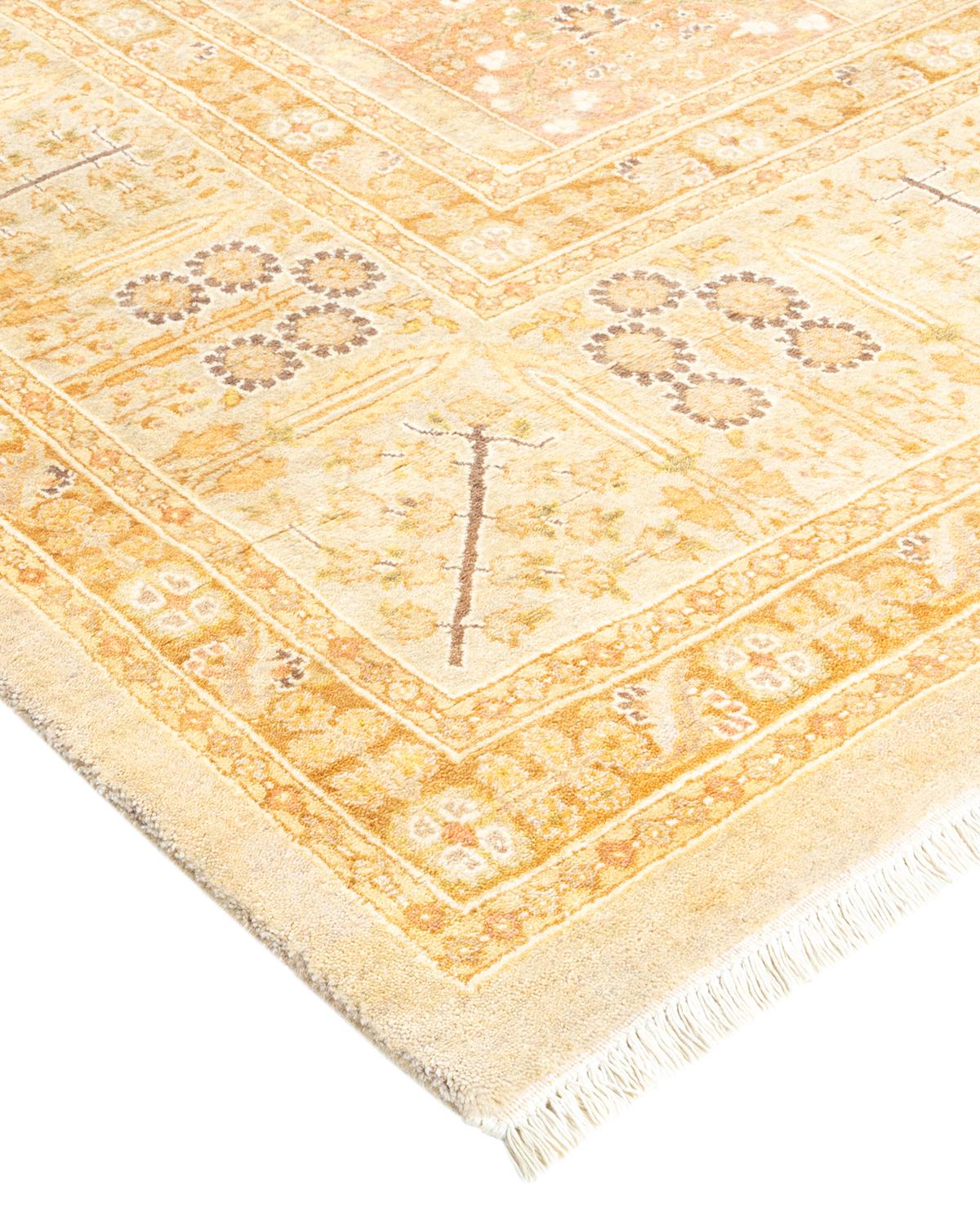 One-of-a-kind Hand Made Traditional Mogul Ivory Area Rug For Sale 2