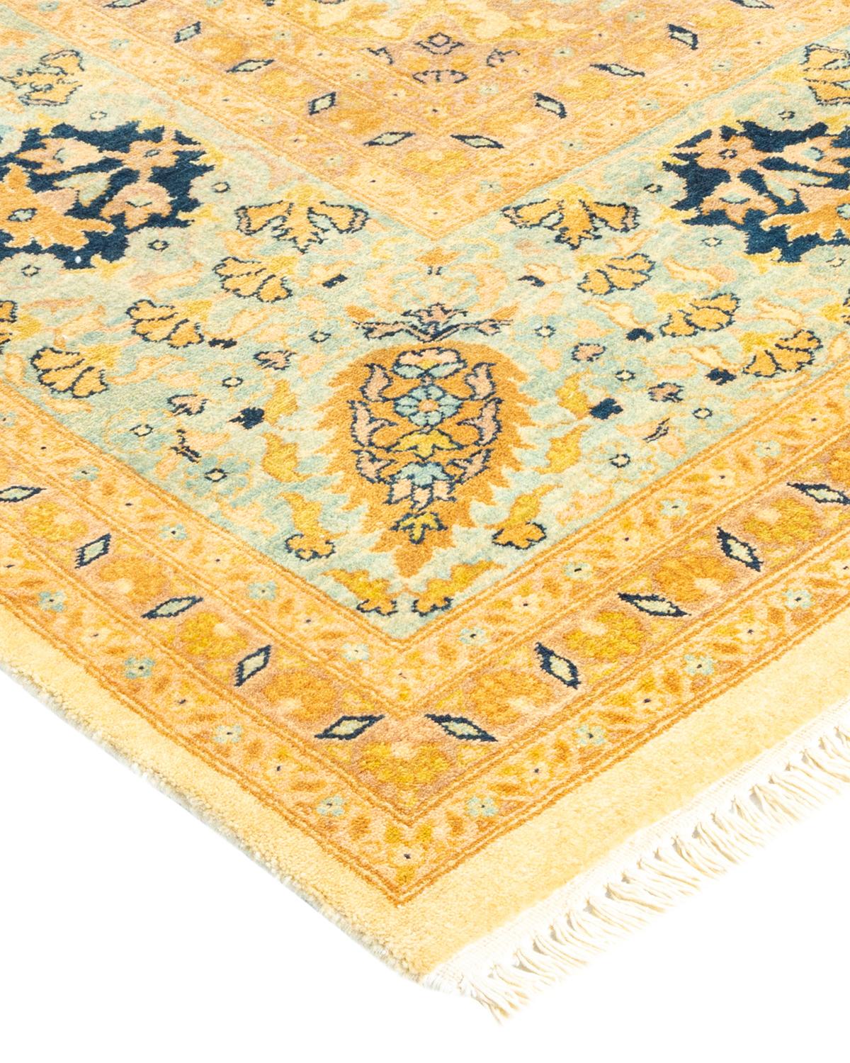 Wool One-Of-A-Kind Hand Made Traditional Mogul Ivory Area Rug For Sale