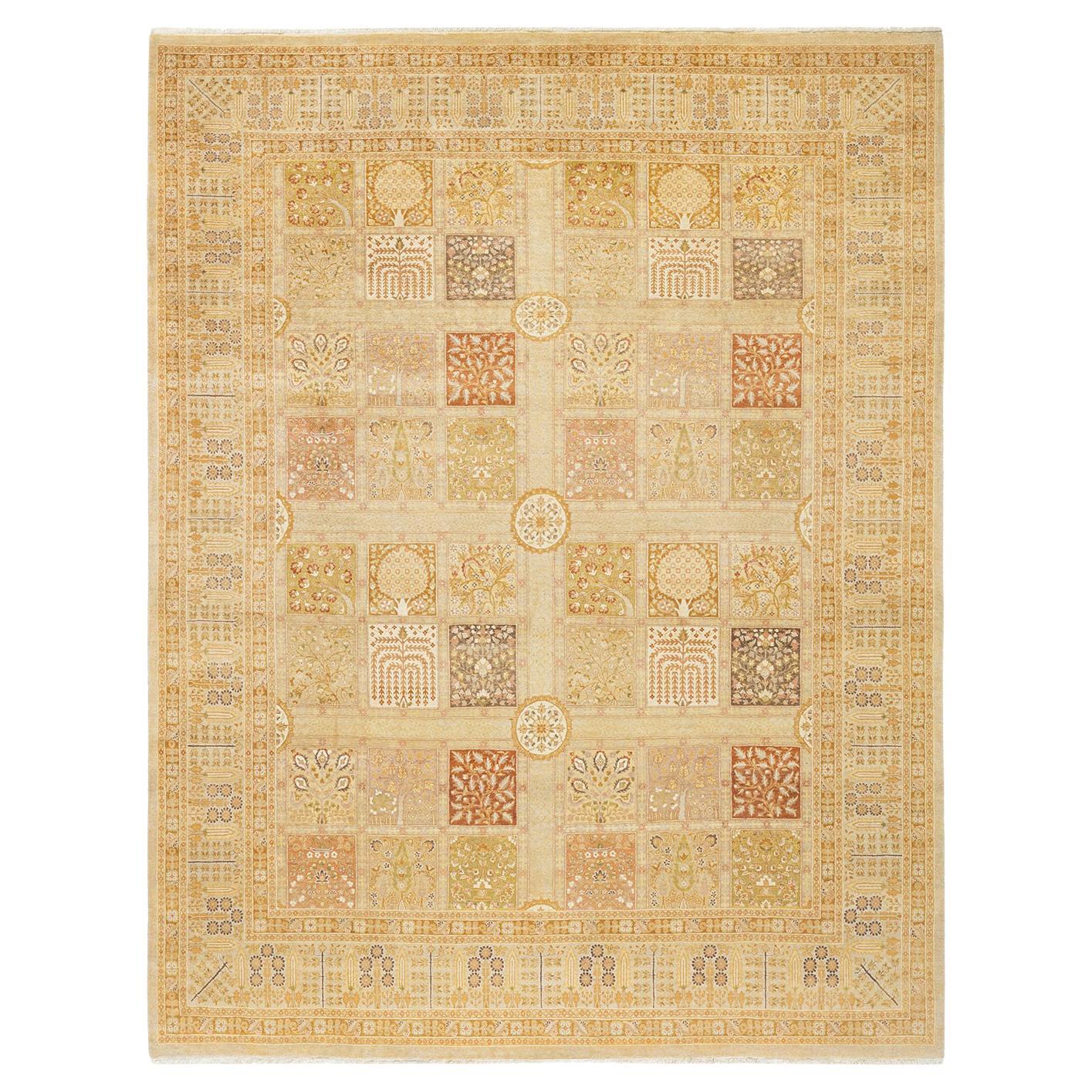 One-of-a-kind Hand Made Traditional Mogul Ivory Area Rug For Sale