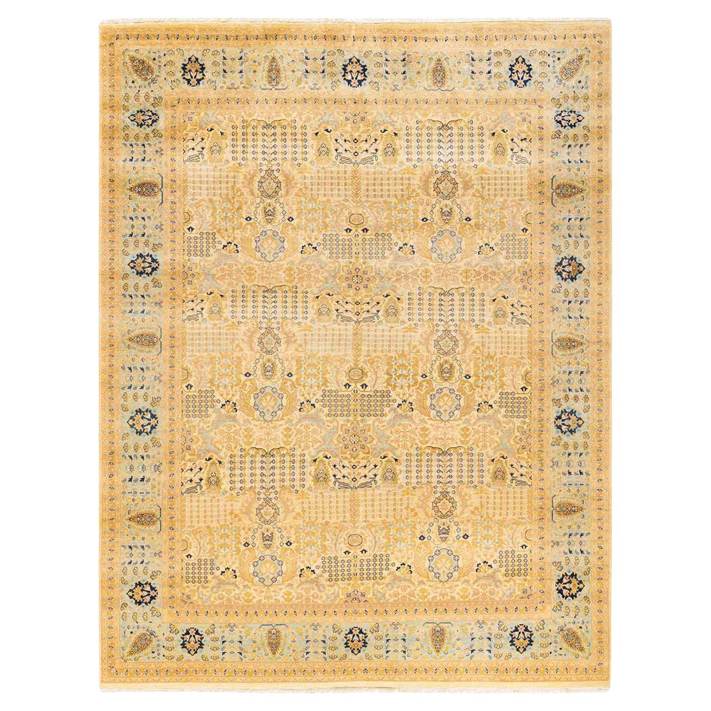 One-Of-A-Kind Hand Made Traditional Mogul Ivory Area Rug