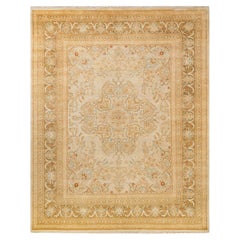 Tapis traditionnel ivoire Mogul unique en son genre fabriqué à la main