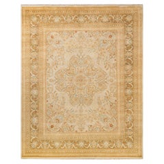 One-of-a-Kind Hand Made Traditional Mogul Ivory Area Rug