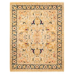 Einzigartiger handgefertigter traditioneller elfenbeinfarbener Mogul-Teppich