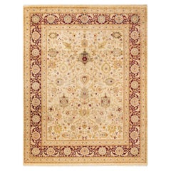 Tapis traditionnel ivoire Mogul unique en son genre fabriqué à la main