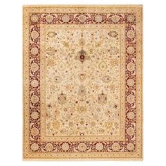 One-Of-A-Kind Hand Made Traditional Mogul Ivory Area Rug