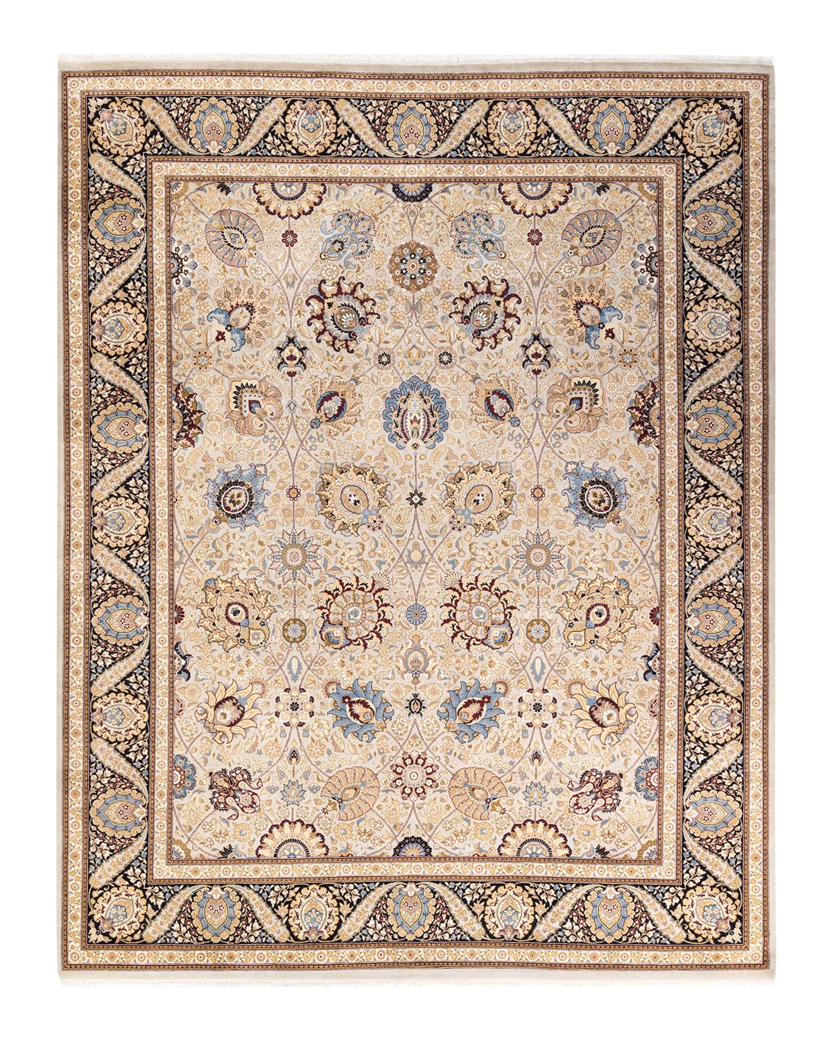 Other One-of-a-Kind Hand Made Traditional Mogul Ivory Area Rug