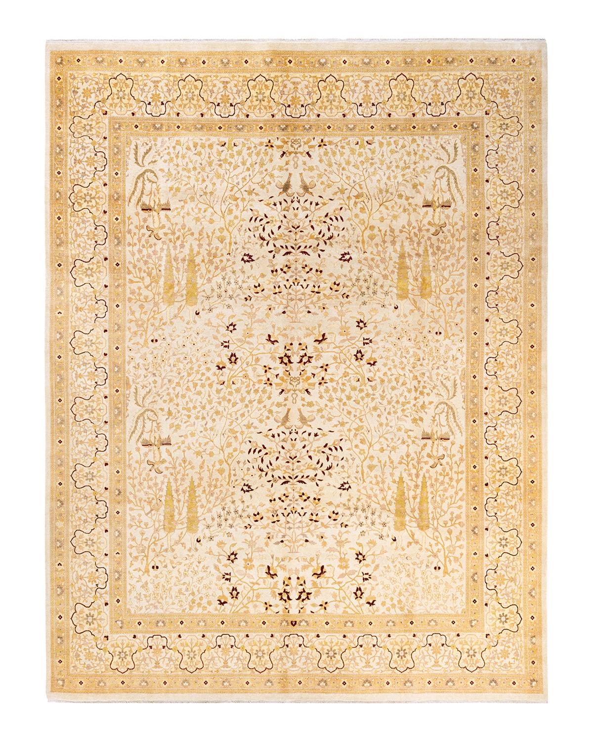 Other One-of-a-kind Hand Made Traditional Mogul Ivory Area Rug For Sale