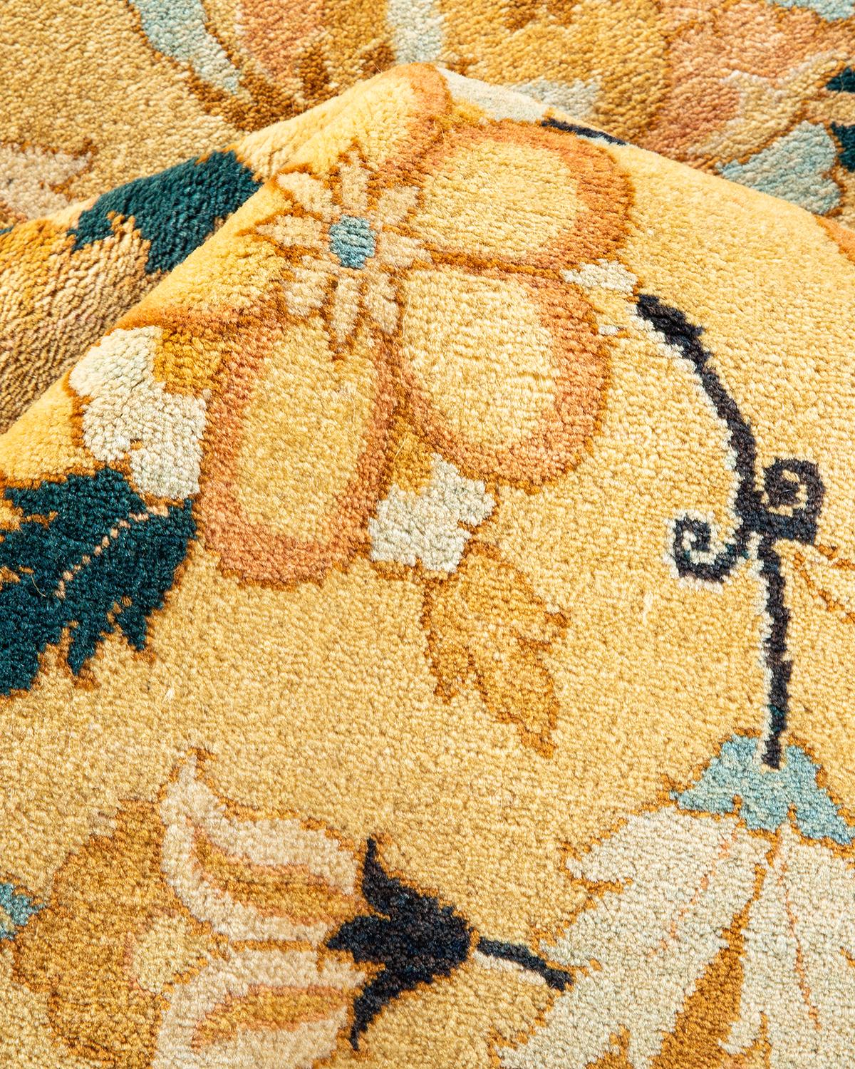 Pakistani One-Of-A-Kind Hand Made Traditional Mogul Ivory Area Rug For Sale