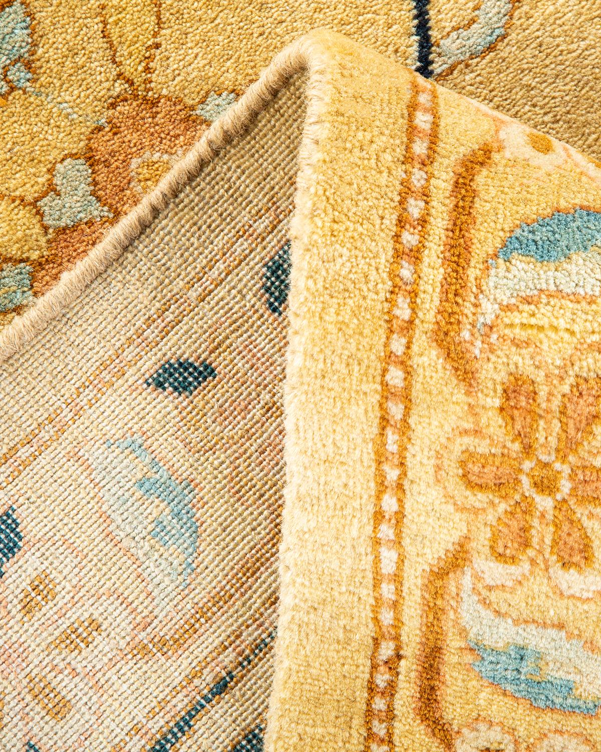 Hand-Knotted One-Of-A-Kind Hand Made Traditional Mogul Ivory Area Rug For Sale