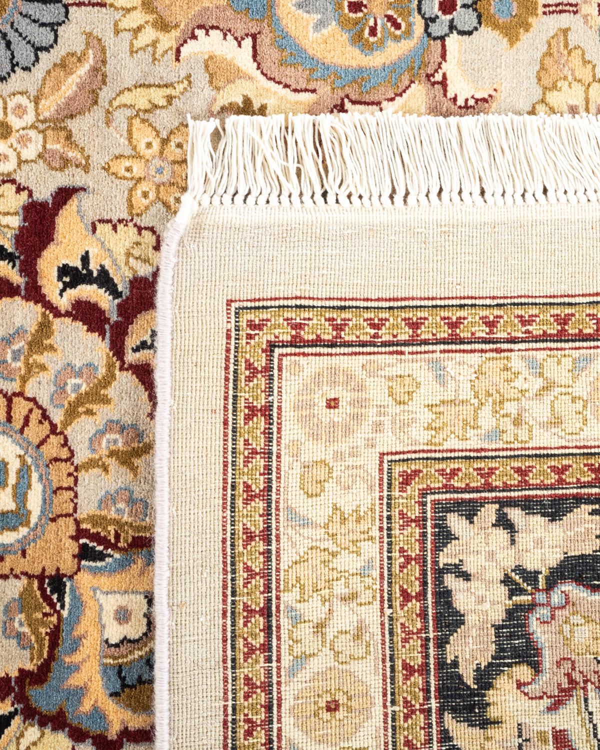 One-of-a-Kind Hand Made Traditional Mogul Ivory Area Rug In New Condition In Norwalk, CT