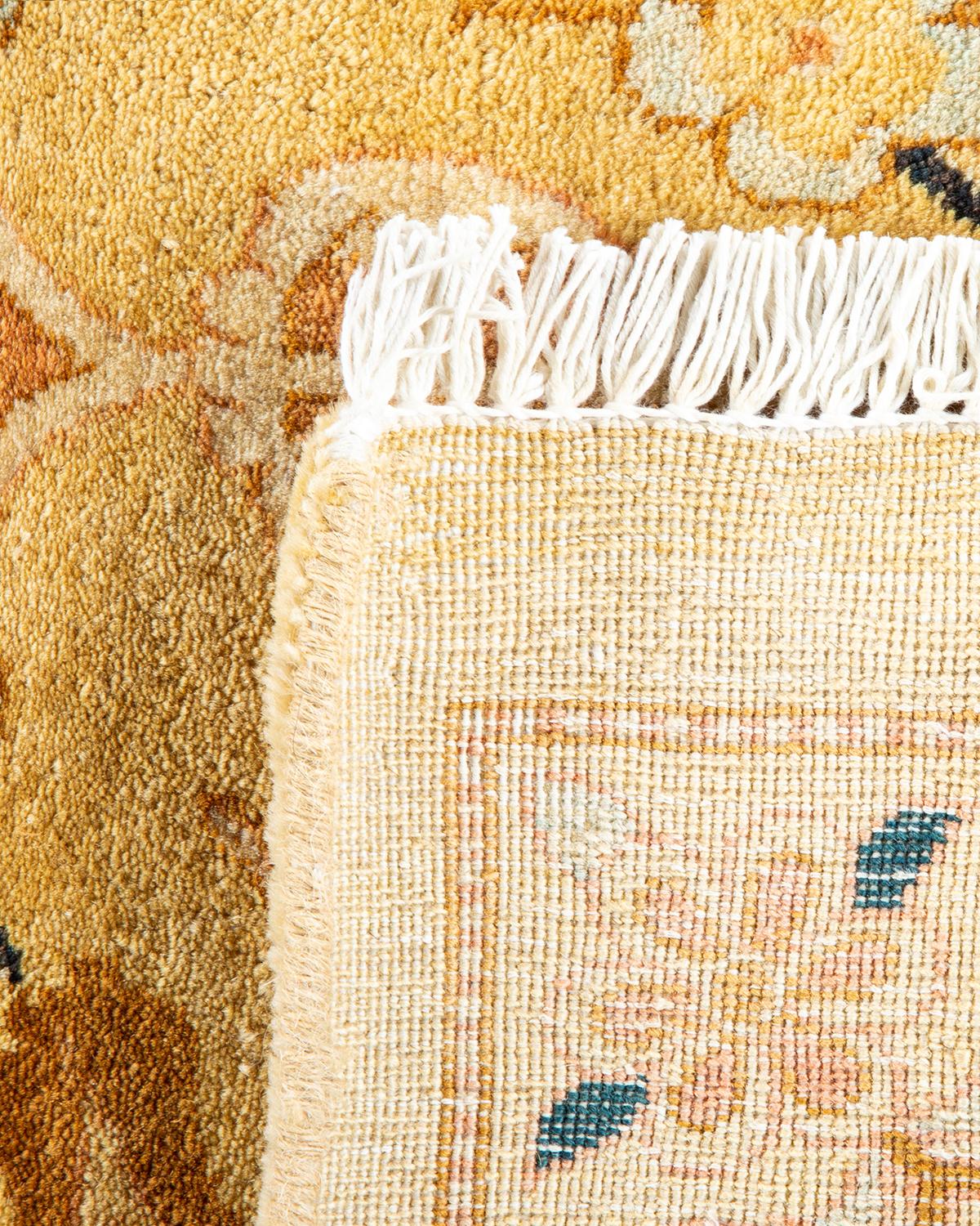 One-Of-A-Kind Hand Made Traditional Mogul Ivory Area Rug In New Condition For Sale In Norwalk, CT