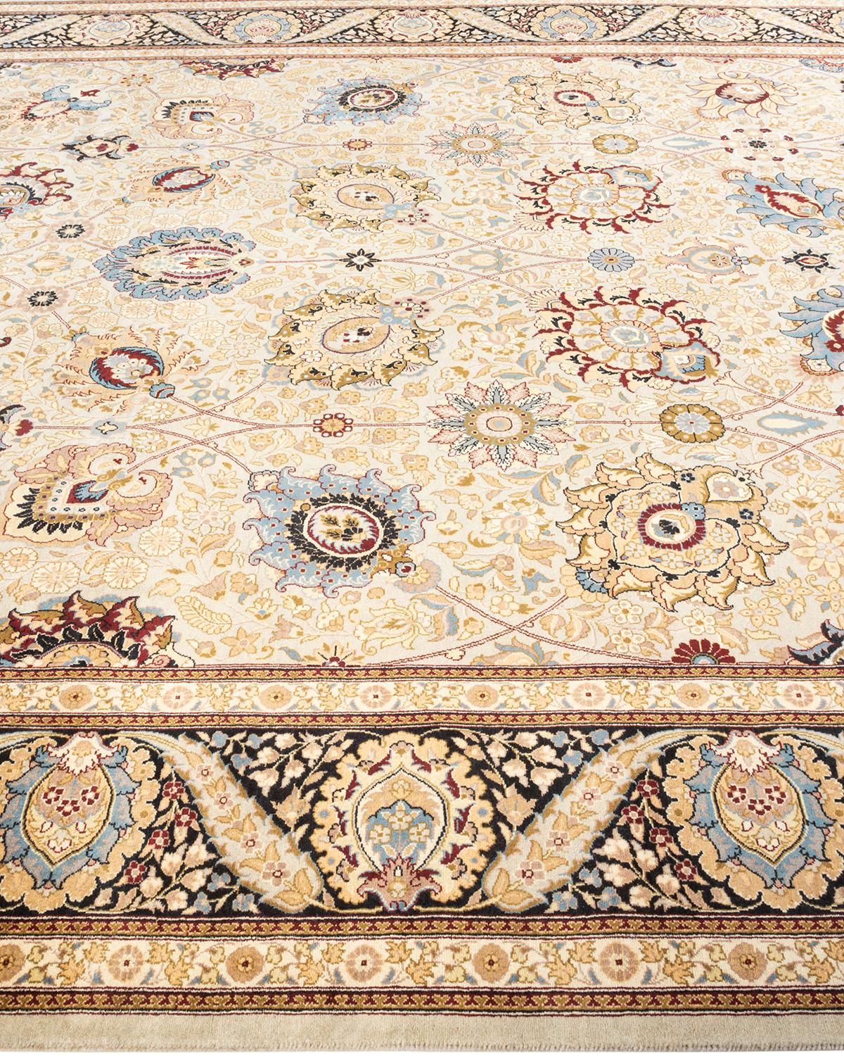 Contemporary One-of-a-Kind Hand Made Traditional Mogul Ivory Area Rug
