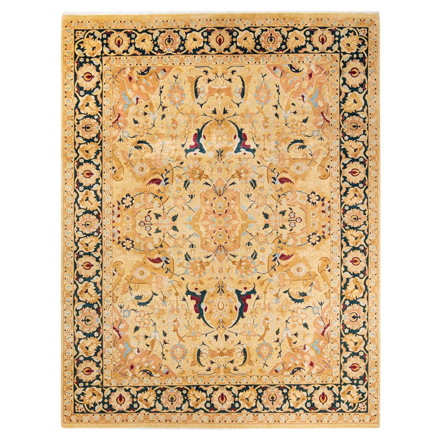 One-Of-A-Kind Hand Made Traditional Mogul Ivory Area Rug For Sale
