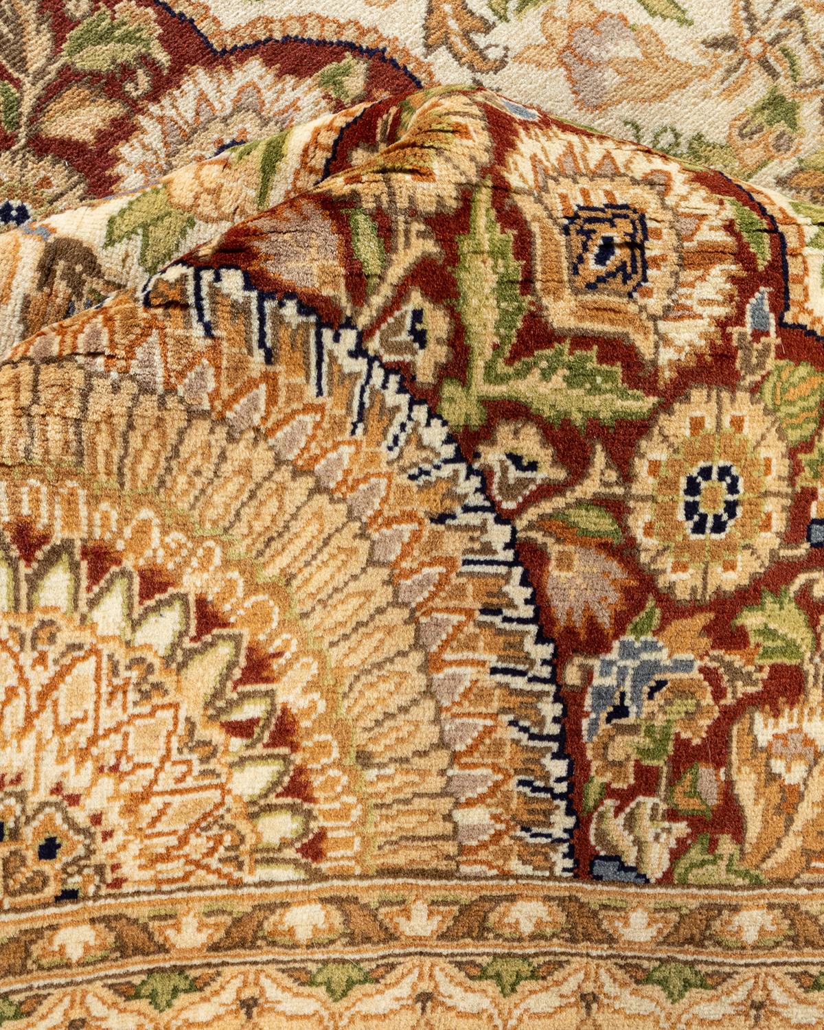 Other One-of-a-Kind Hand Made Traditional Mogul Ivory Area Rug For Sale