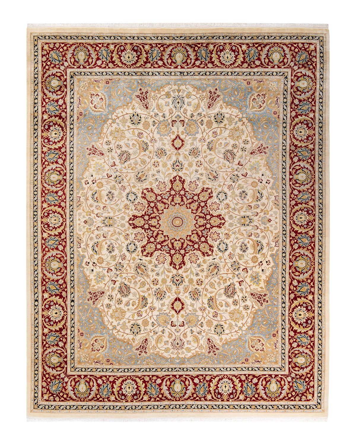 Other One-of-a-Kind Hand Made Traditional Mogul Ivory Area Rug For Sale