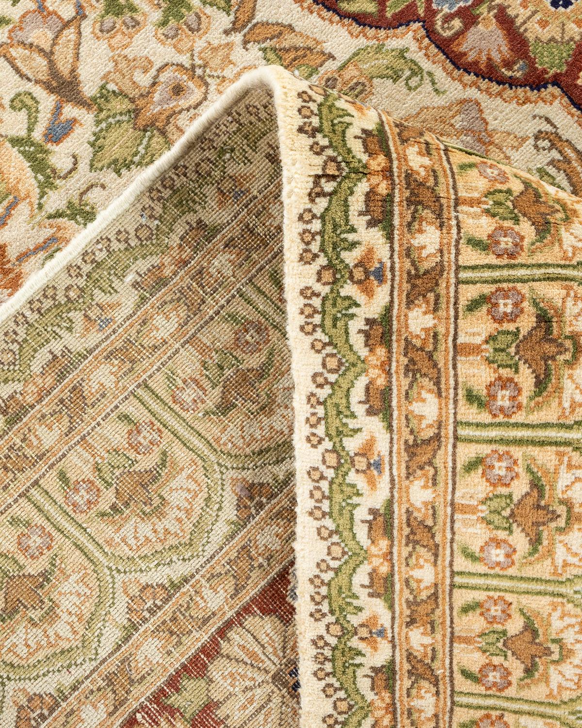 Pakistani One-of-a-Kind Hand Made Traditional Mogul Ivory Area Rug For Sale