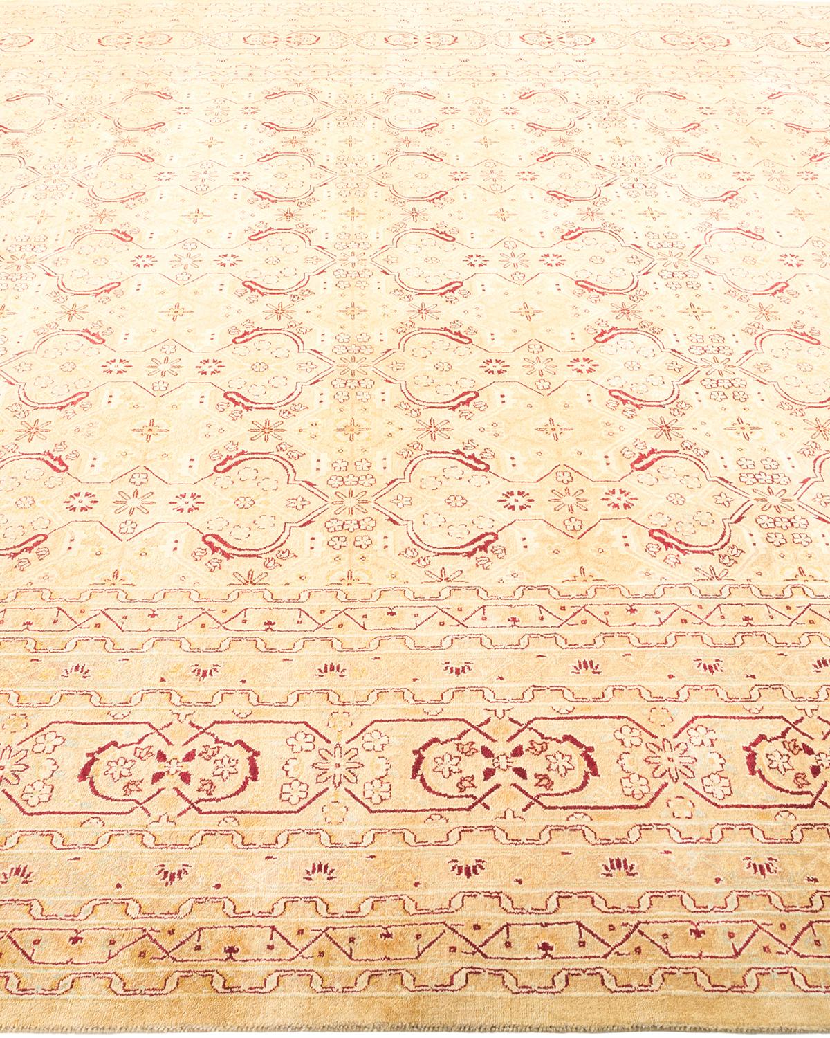One-of-a-Kind Hand Made Traditional Mogul Ivory Area Rug In New Condition For Sale In Norwalk, CT