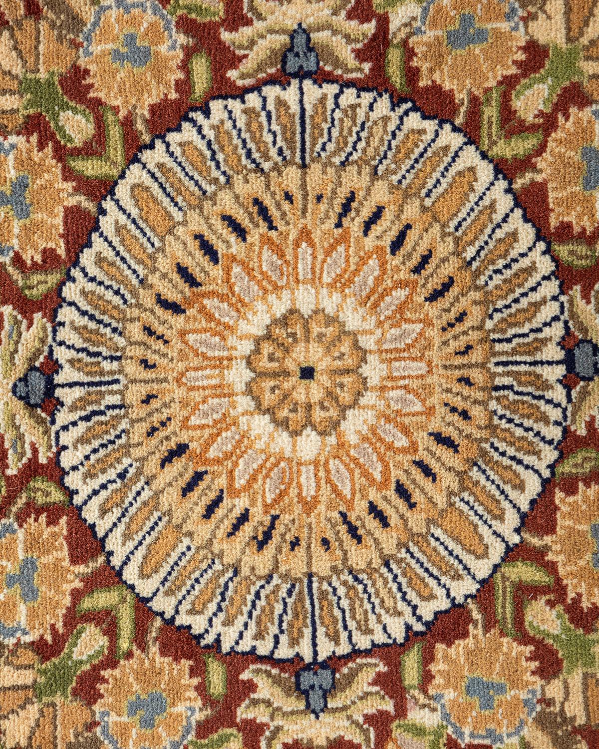 Contemporary One-of-a-Kind Hand Made Traditional Mogul Ivory Area Rug For Sale