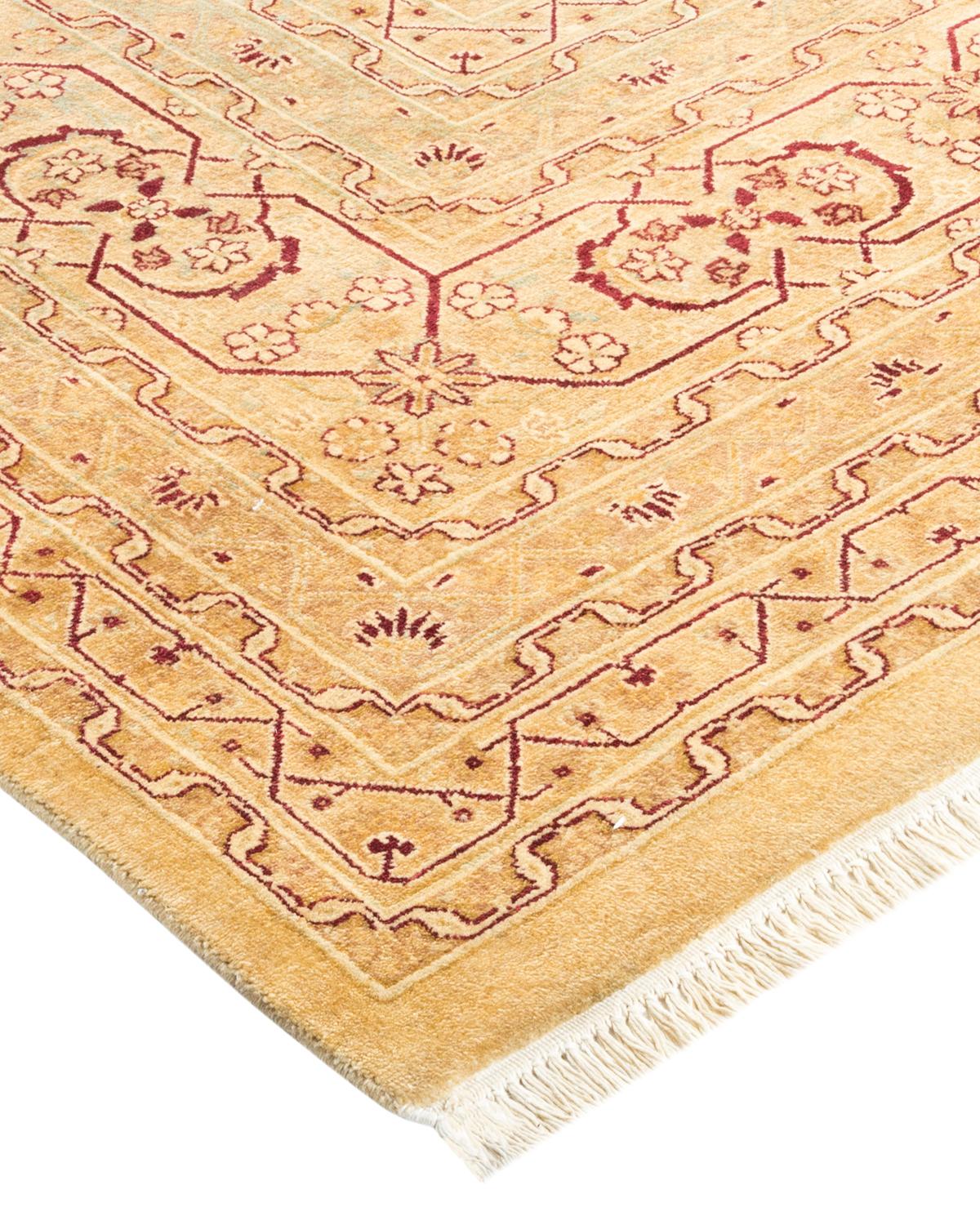 Wool One-of-a-Kind Hand Made Traditional Mogul Ivory Area Rug For Sale