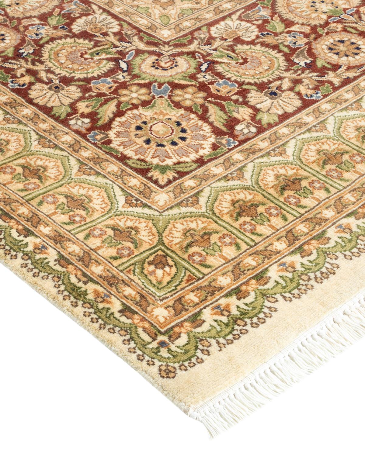 Wool One-of-a-Kind Hand Made Traditional Mogul Ivory Area Rug For Sale