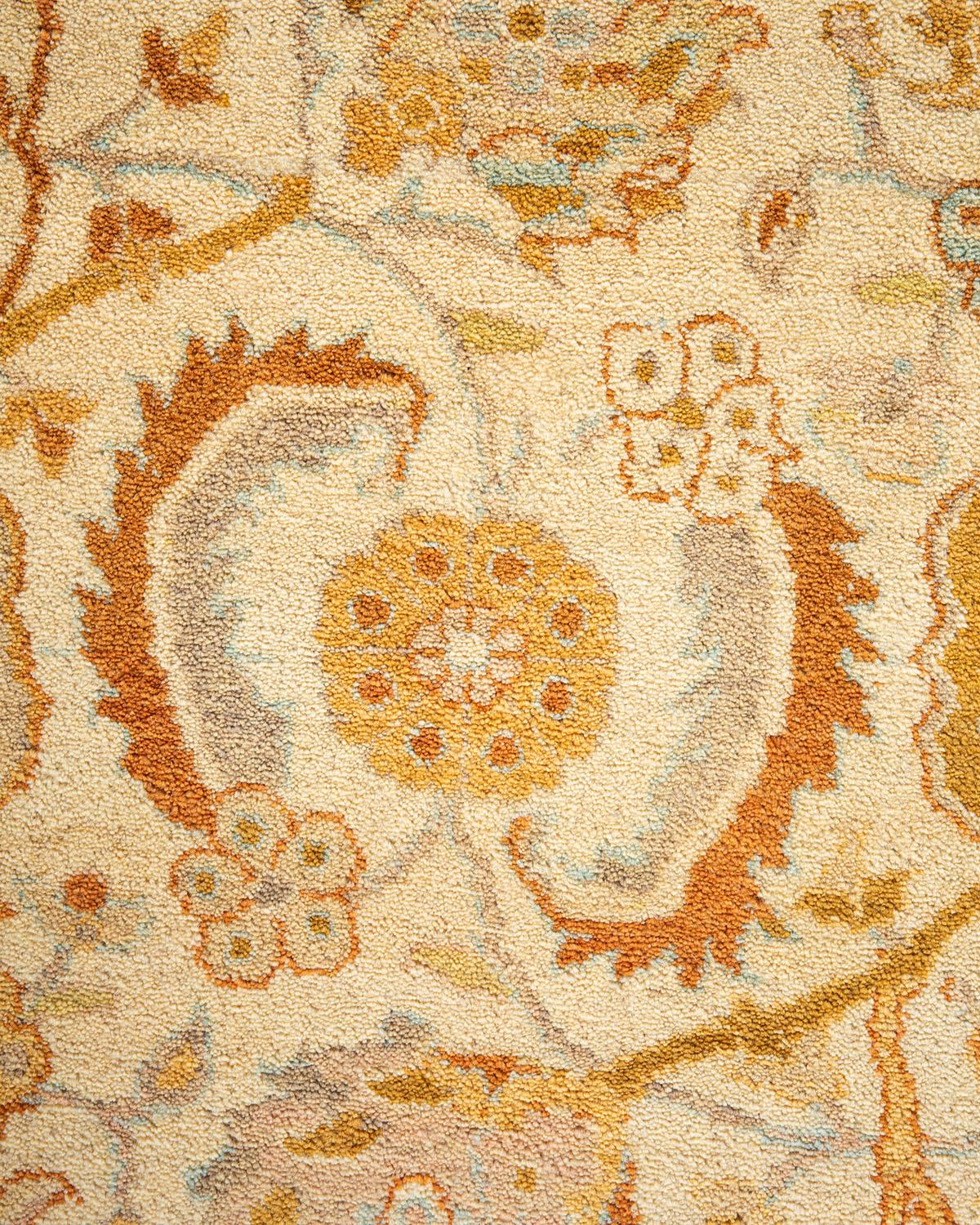 Laine Tapis traditionnel Mogul ivoire unique en son genre fabriqué à la main en vente