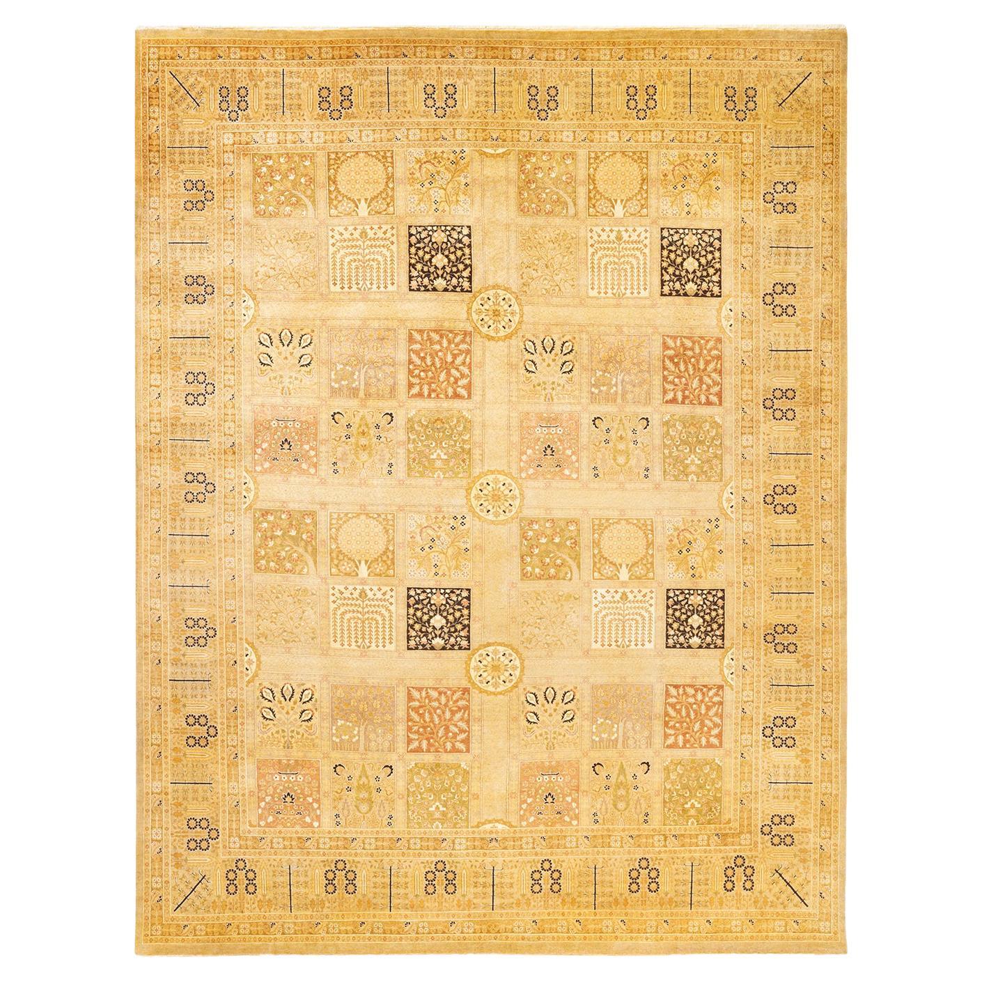 One-Of-A-Kind Hand Made Traditional Mogul Ivory Area Rug