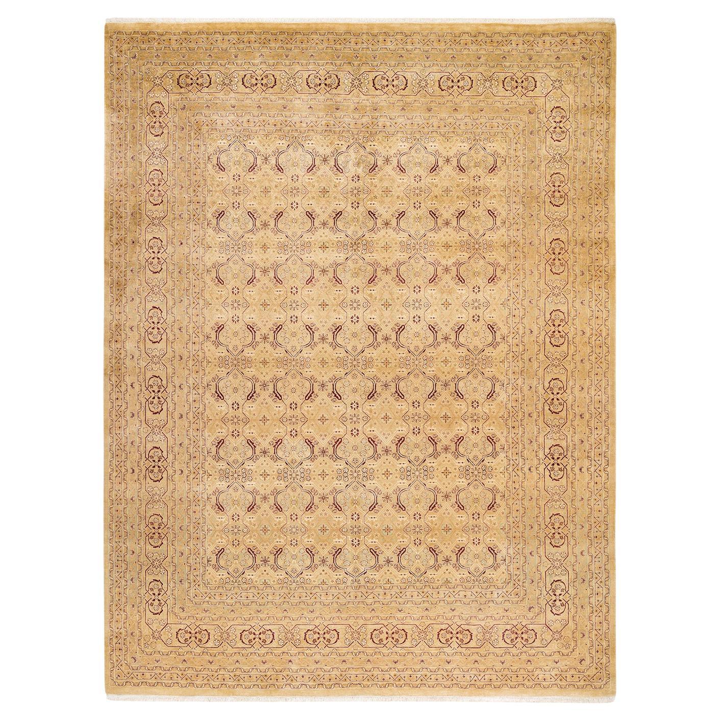One-of-a-Kind Hand Made Traditional Mogul Ivory Area Rug For Sale