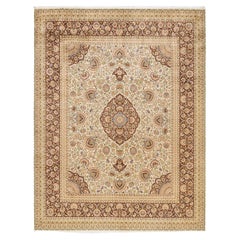 One-of-a-Kind Hand Made Traditional Mogul Ivory Area Rug