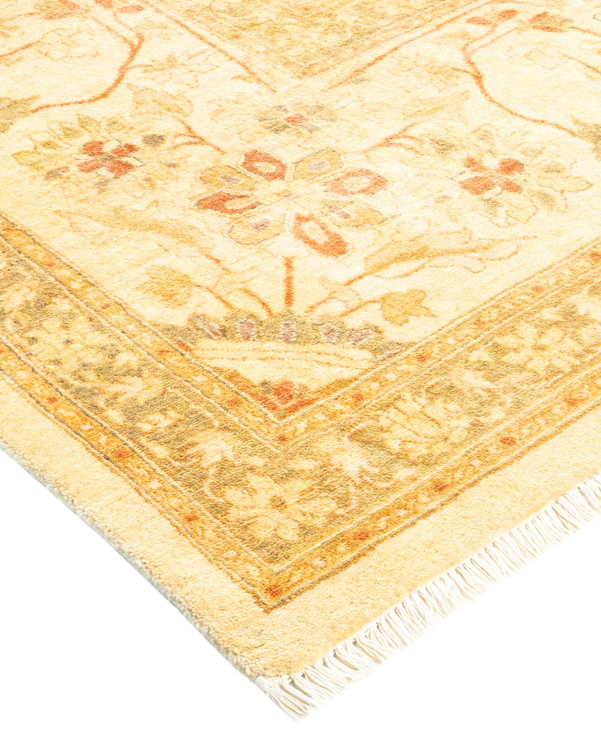 Laine Tapis traditionnel Mogul ivoire unique en son genre fabriqué à la main en vente