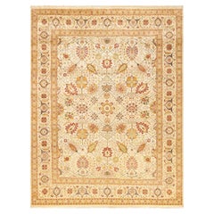One-Of-A-Kind Hand Made Traditional Mogul Ivory Area Rug