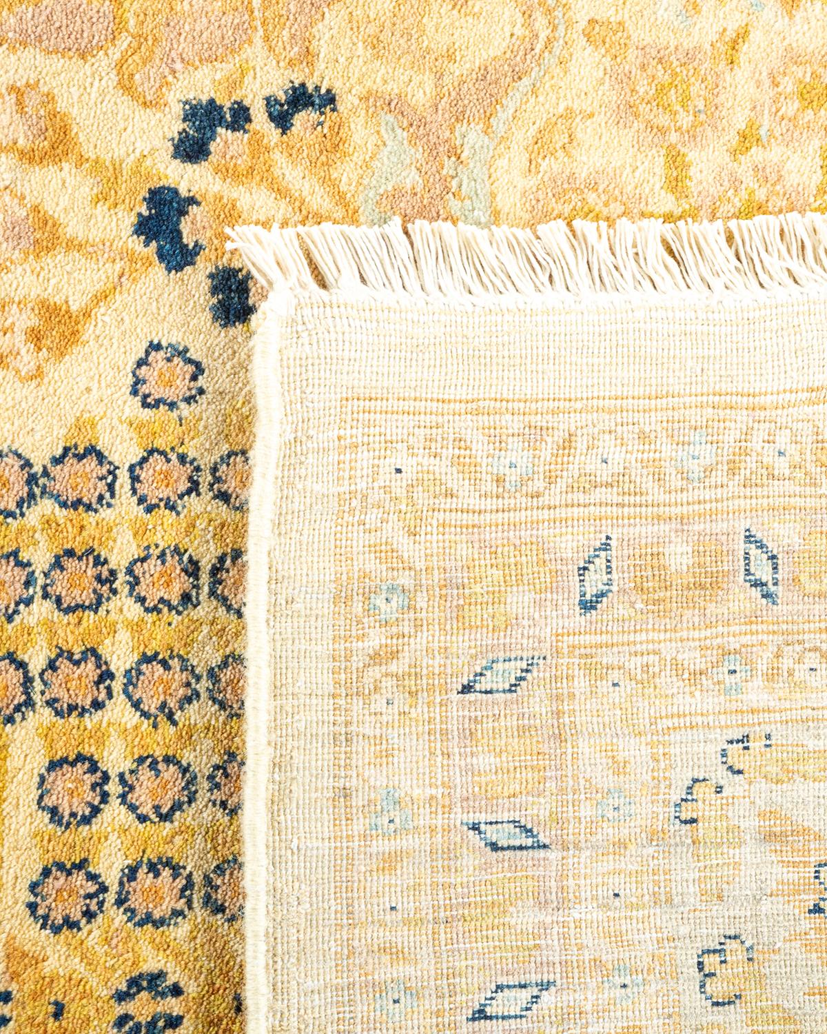 Hand-Knotted One-Of-A-Kind Hand Made Traditional Mogul Ivory Area Rug For Sale