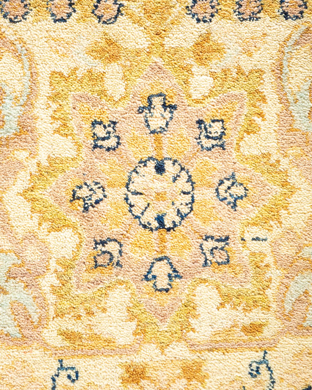 Contemporary One-Of-A-Kind Hand Made Traditional Mogul Ivory Area Rug For Sale