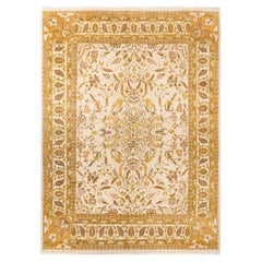 Tapis traditionnel ivoire Mogul unique en son genre fabriqué à la main